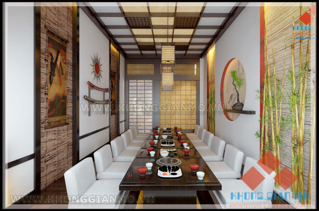 Thiết kế nội thất nhà hàng Nhật - Phối cảnh 3D phòng VIP 2 - Ánh sáng ban ngày
